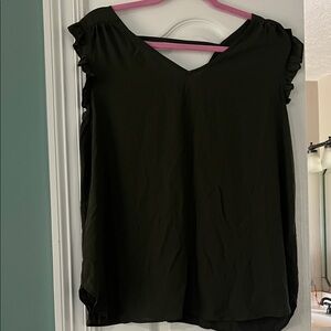 Loft Maternity Green V-Neck Ruffle Sleeve Top